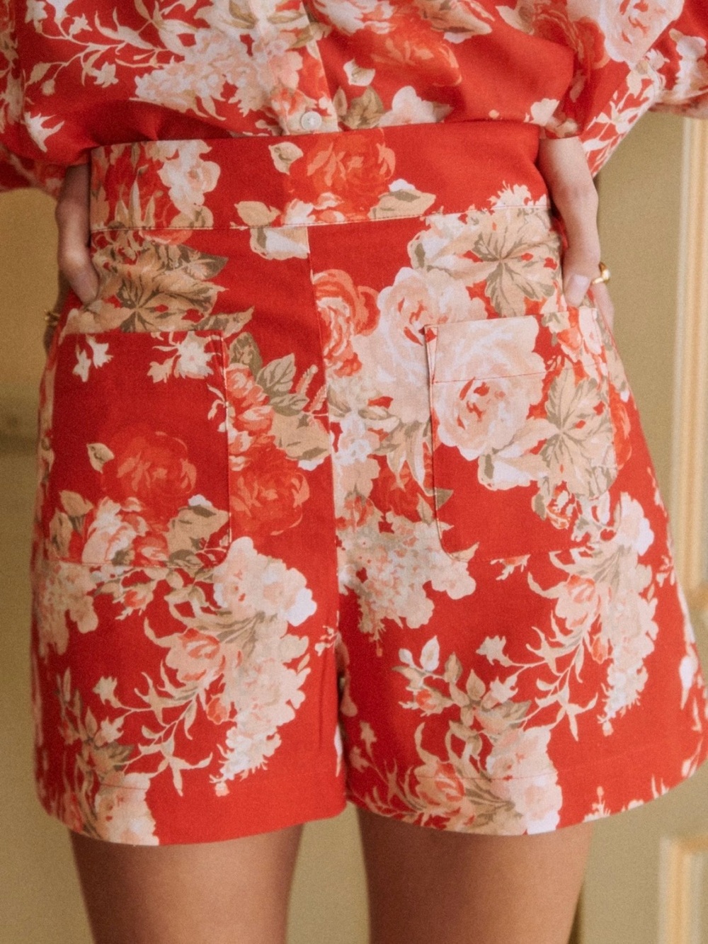 NWT Sézane Kenny Shorts Floral Rouge High Waist Size 4